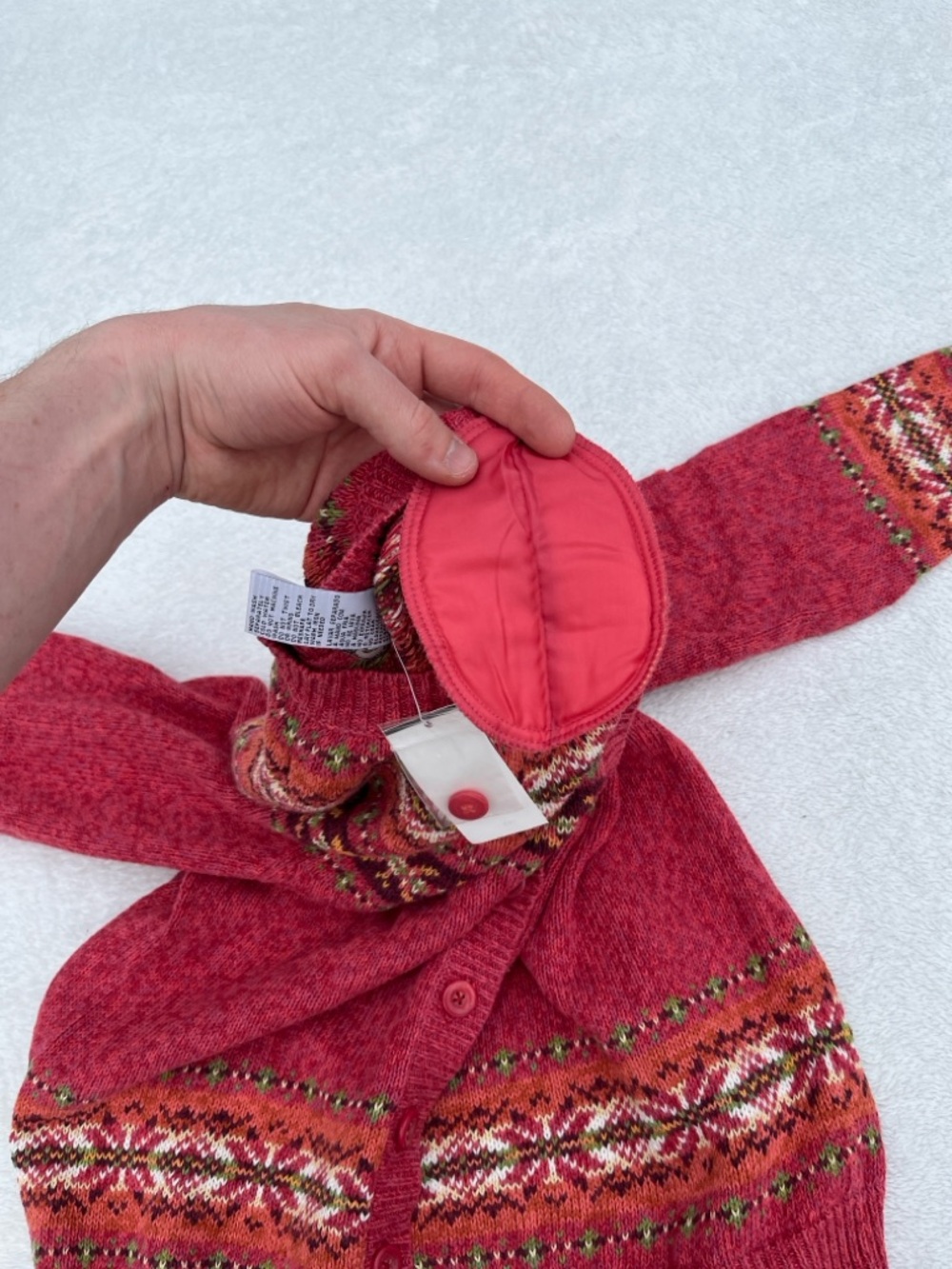 NWT Tiara International Orange Red Fair Isle Cardigan Sweater Y2K Womens Medium - Picture 7 of 7